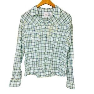 Aeropostale Plaid Pearl Snap Button‎ Front Long Sleeve Top Women’s Size XL